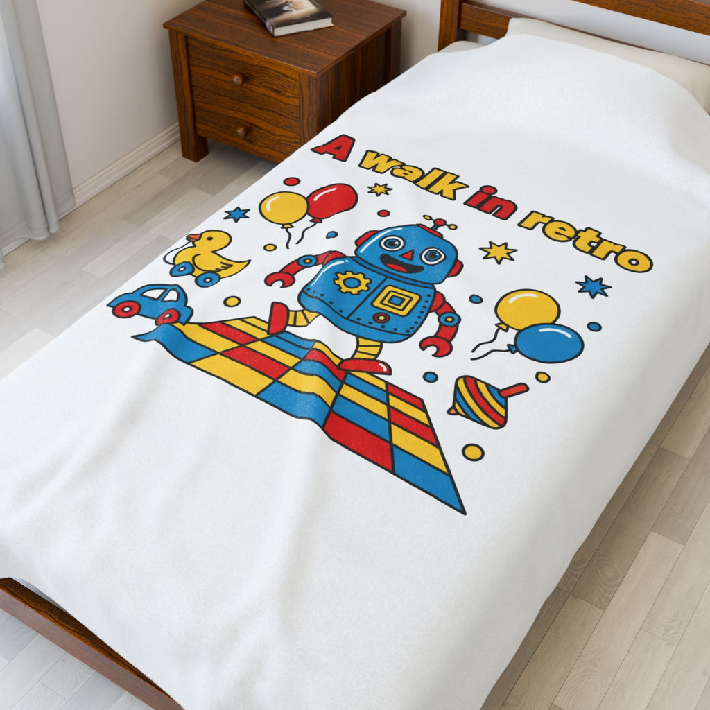 Retro Toy Robot Plush Blanket | Throwback Kid primary color nostalgia