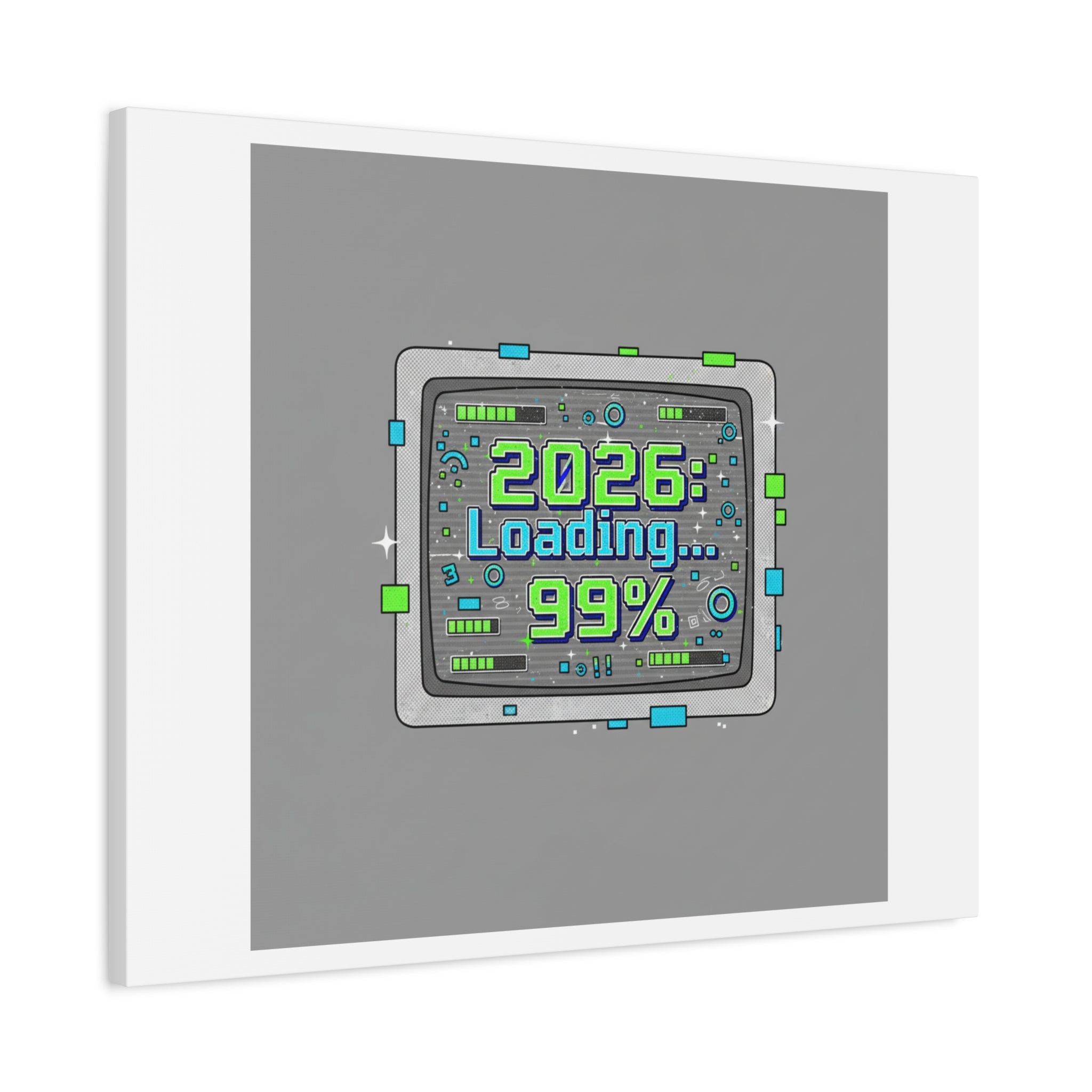 2026 Loading 99% Canvas | NYE countdown, retro system interface