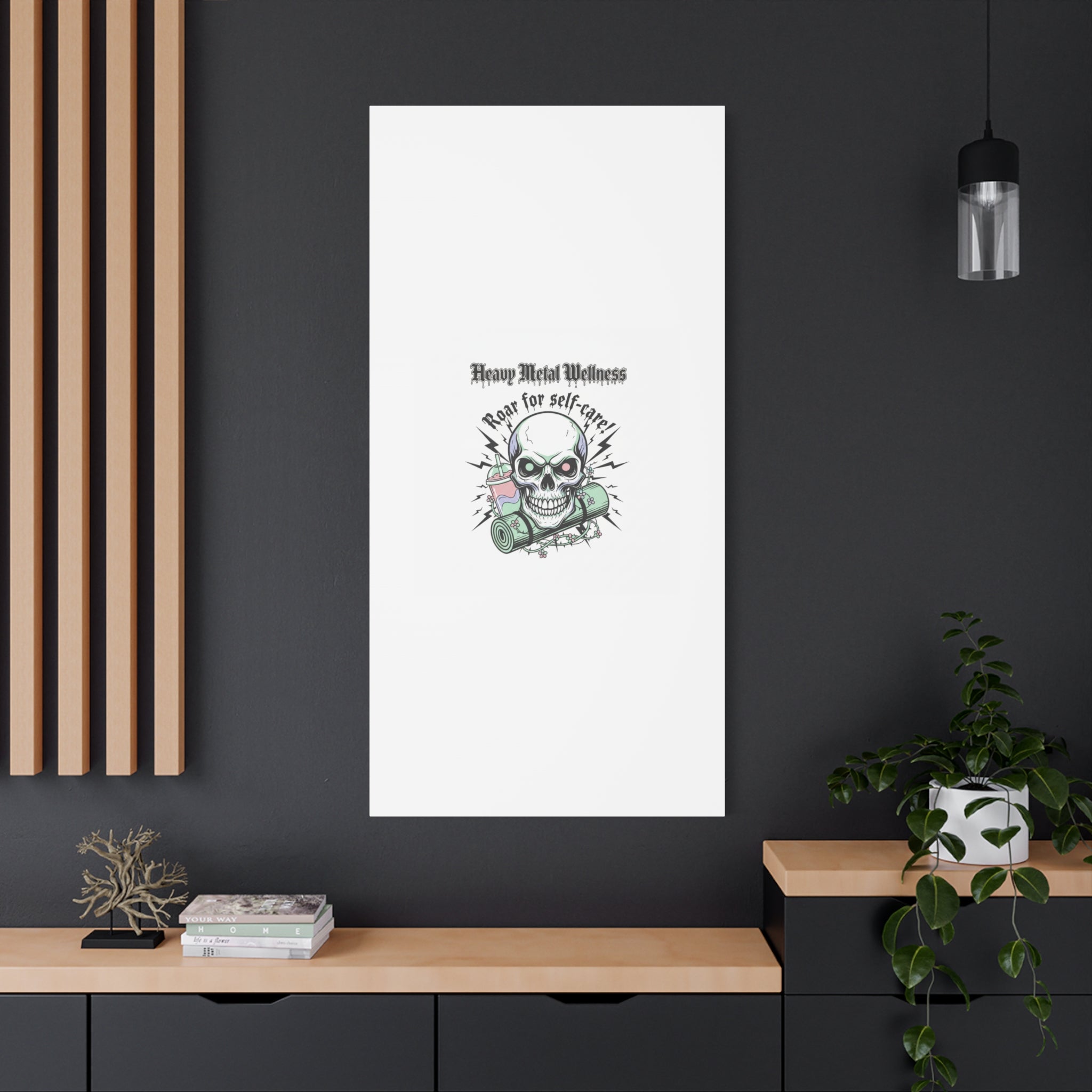 Roar for Self-Care Skull Canvas | heavy metal wellness, gothic wellness quote