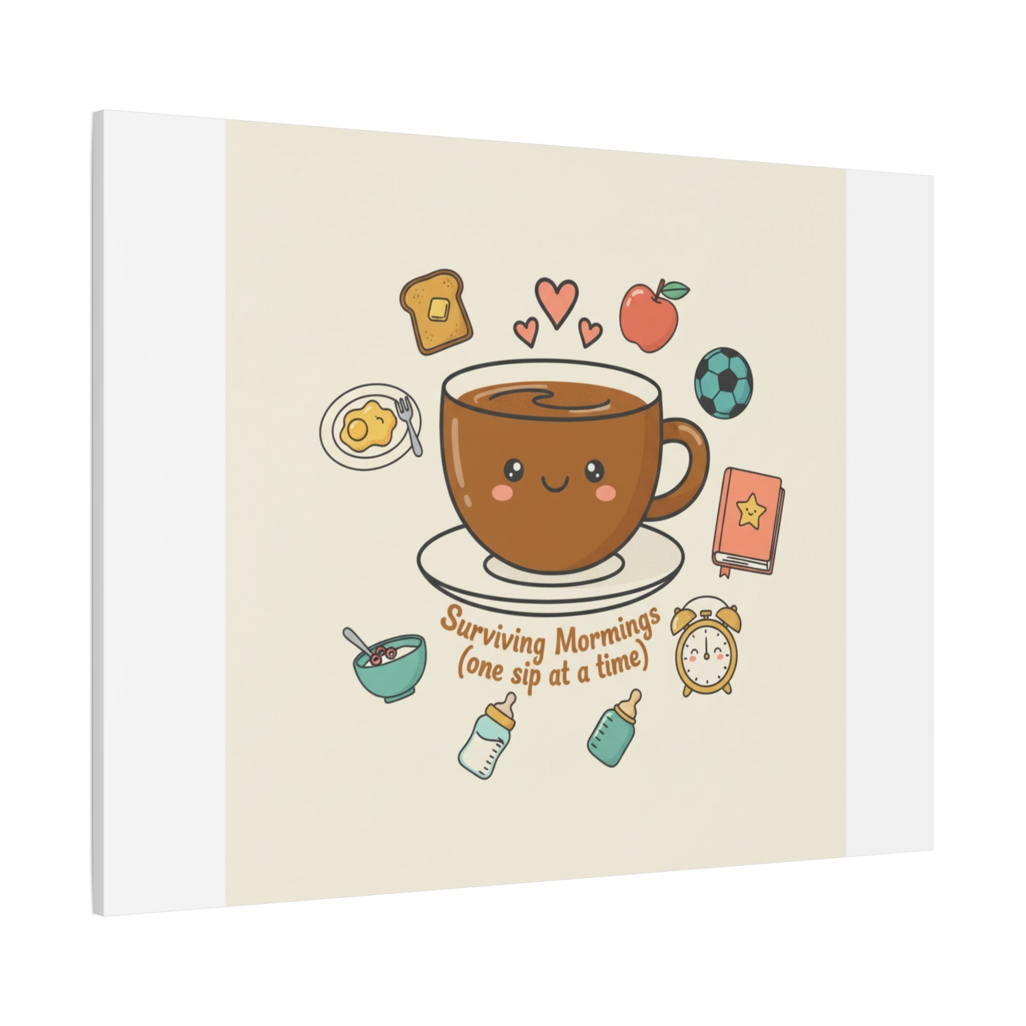 Surviving Mornings (One Sip at a Time) Canvas | Parenting Morning Humor, Coffee & Kids