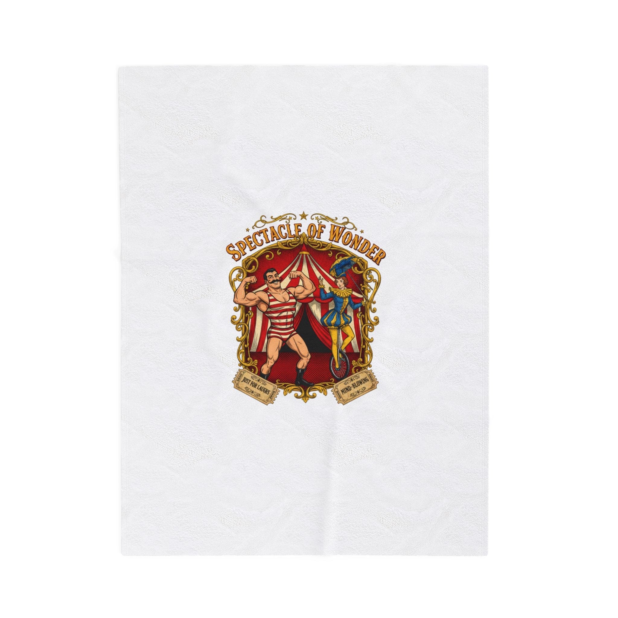 Circus Spectacle Crest Velveteen Plush Blanket | Vintage carnival design, camp circus aesthetic