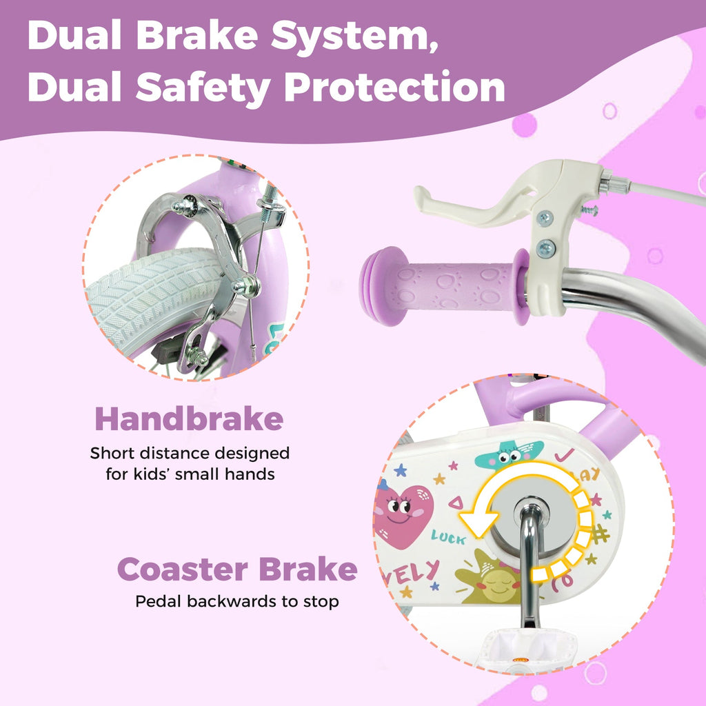 Kids Bike 12-18 Inch with Training Wheels - Purple