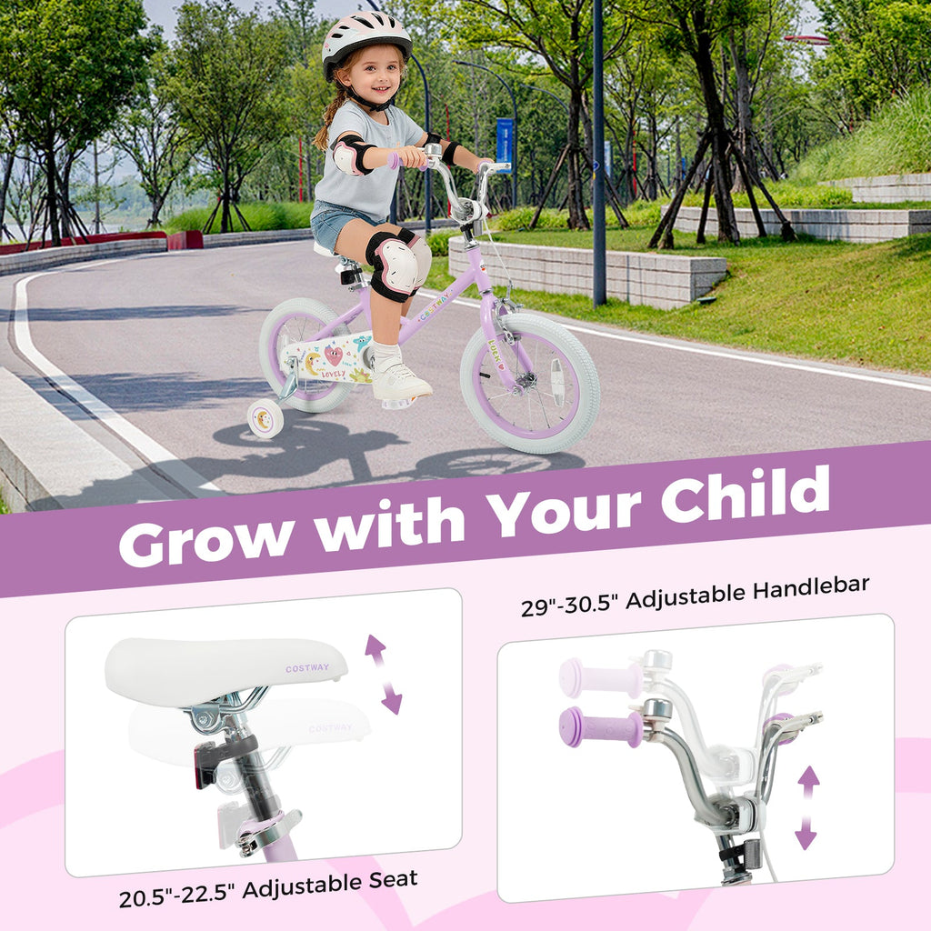 Kids Bike 12-18 Inch with Training Wheels - Purple