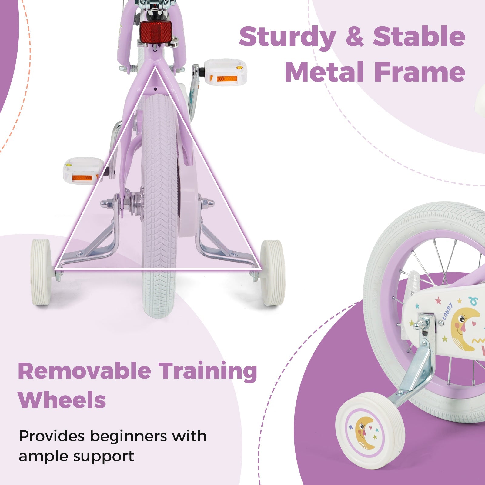 Kids Bike 12-18 Inch with Training Wheels - Purple