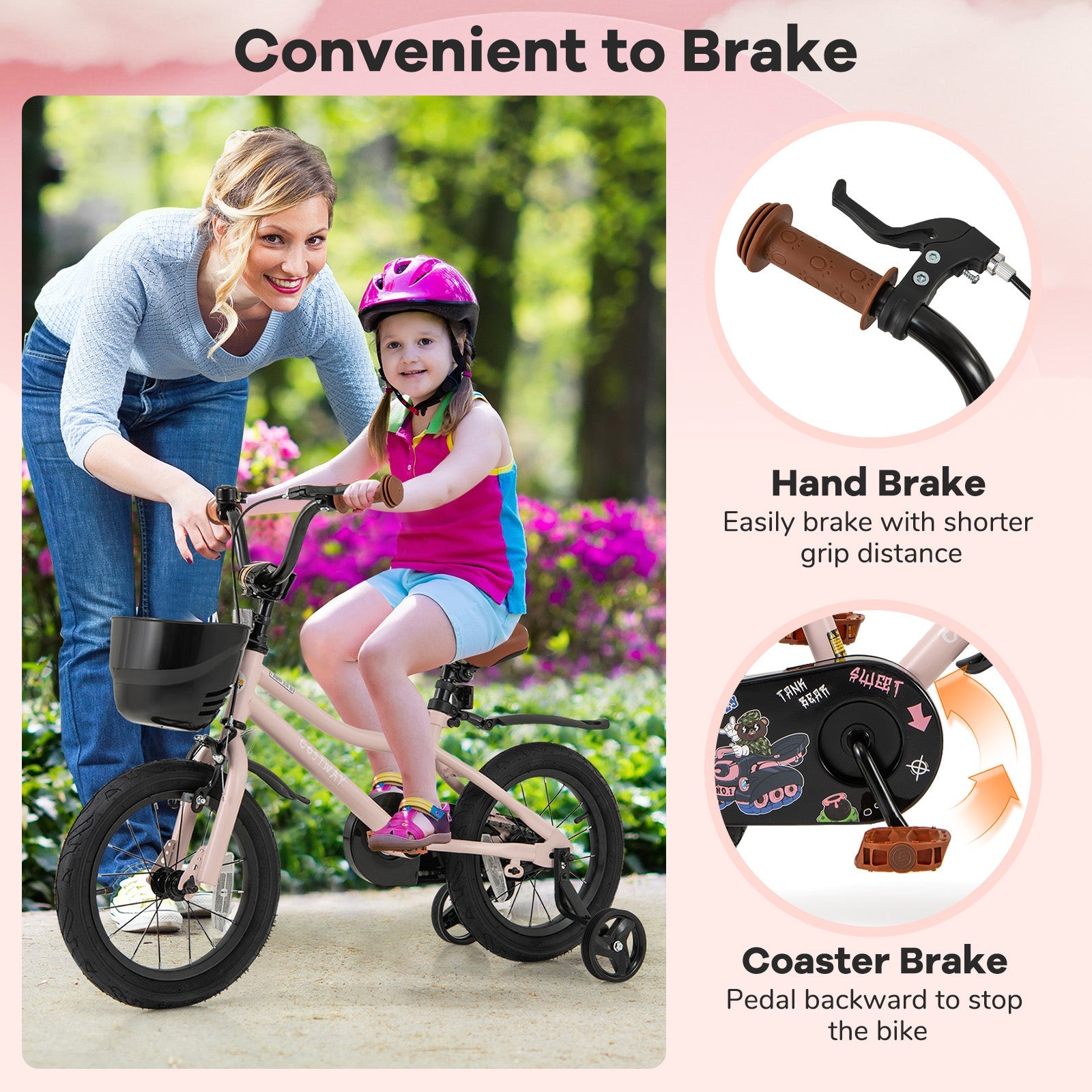14 Inches Kids Bike with Basket and Adjustable Handlebar for 3-5 Years Old