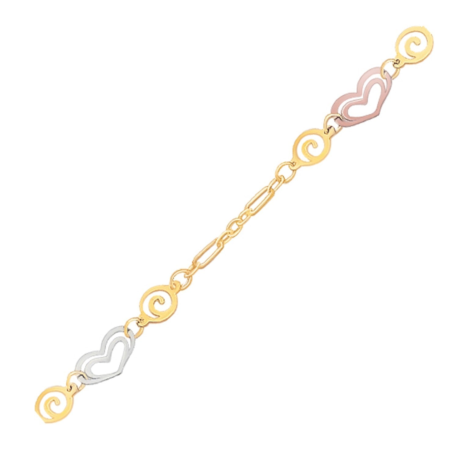 14k Tri - Color Gold Anklet with Multi Color Heart Stations - PhishStones Products