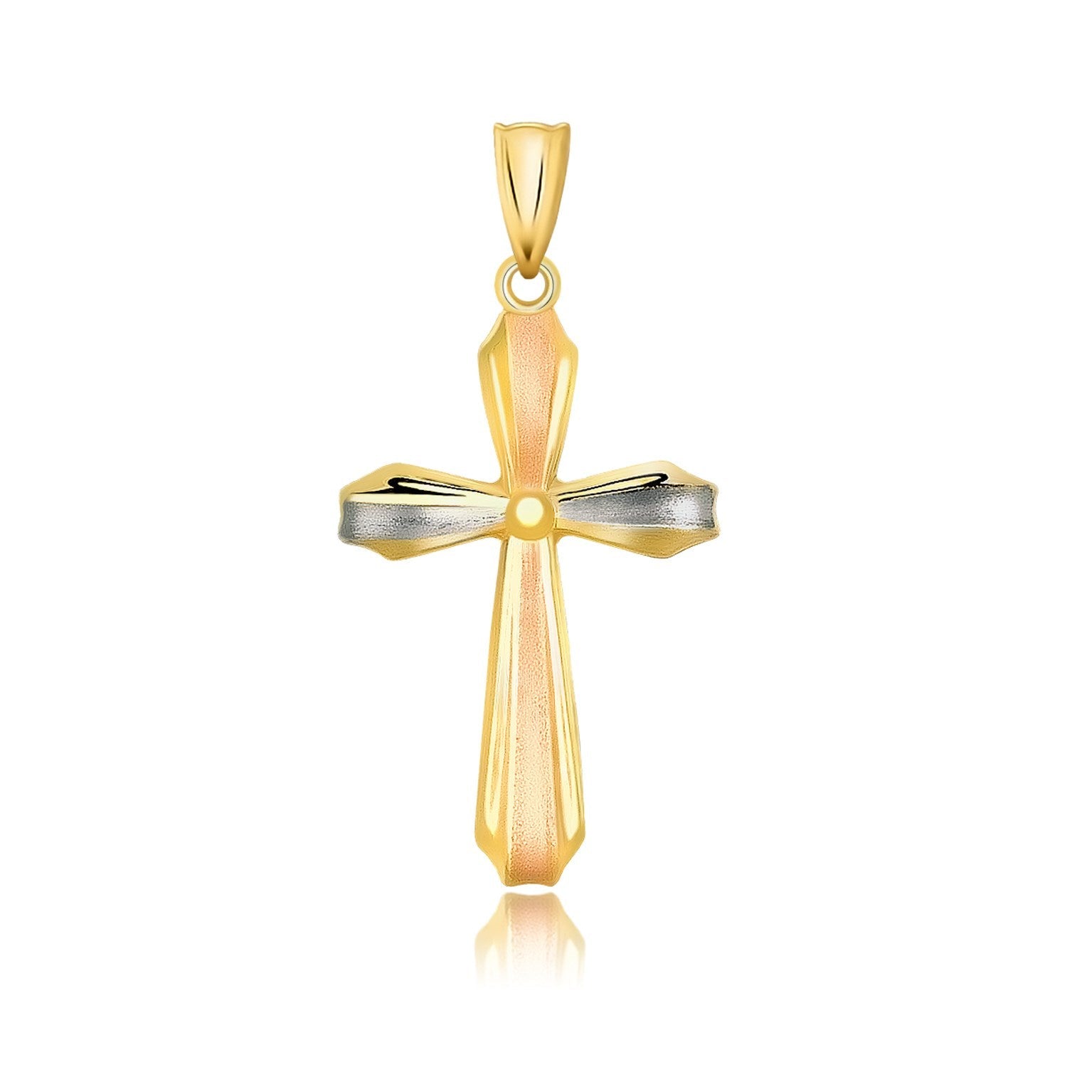 14k Tri Color Gold Cross Motif Pendant with Textured Finish - PhishStones Products