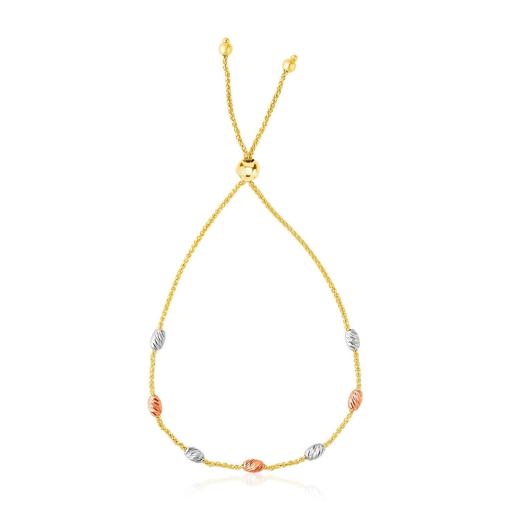 14k Tri - Color Gold Textured Oval Station Lariat Style Bracelet - PhishStones Products