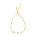 14k Tri - Color Gold Textured Oval Station Lariat Style Bracelet - PhishStones Products