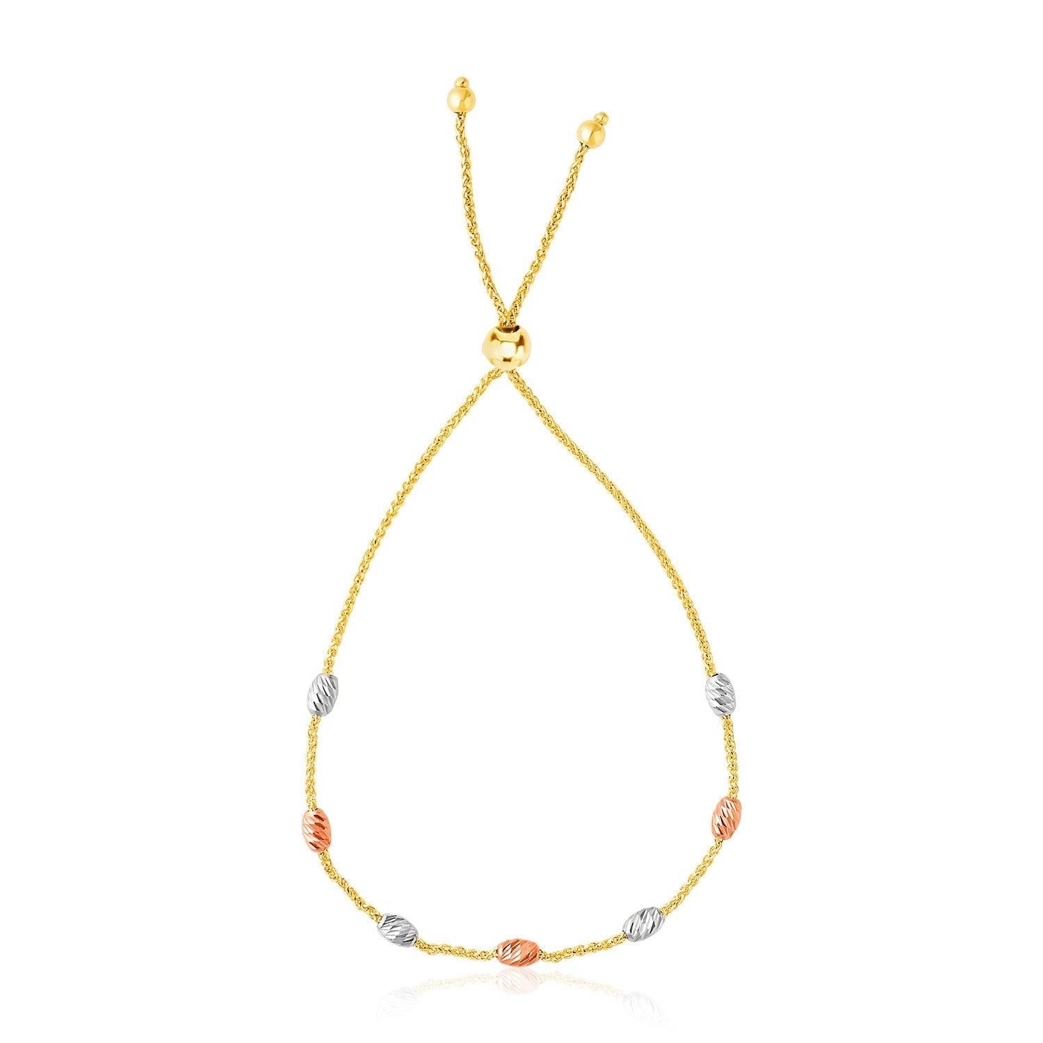 14k Tri - Color Gold Textured Oval Station Lariat Style Bracelet - PhishStones Products