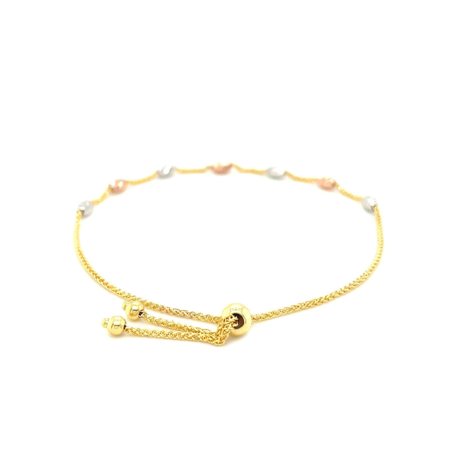 14k Tri - Color Gold Textured Oval Station Lariat Style Bracelet - PhishStones Products