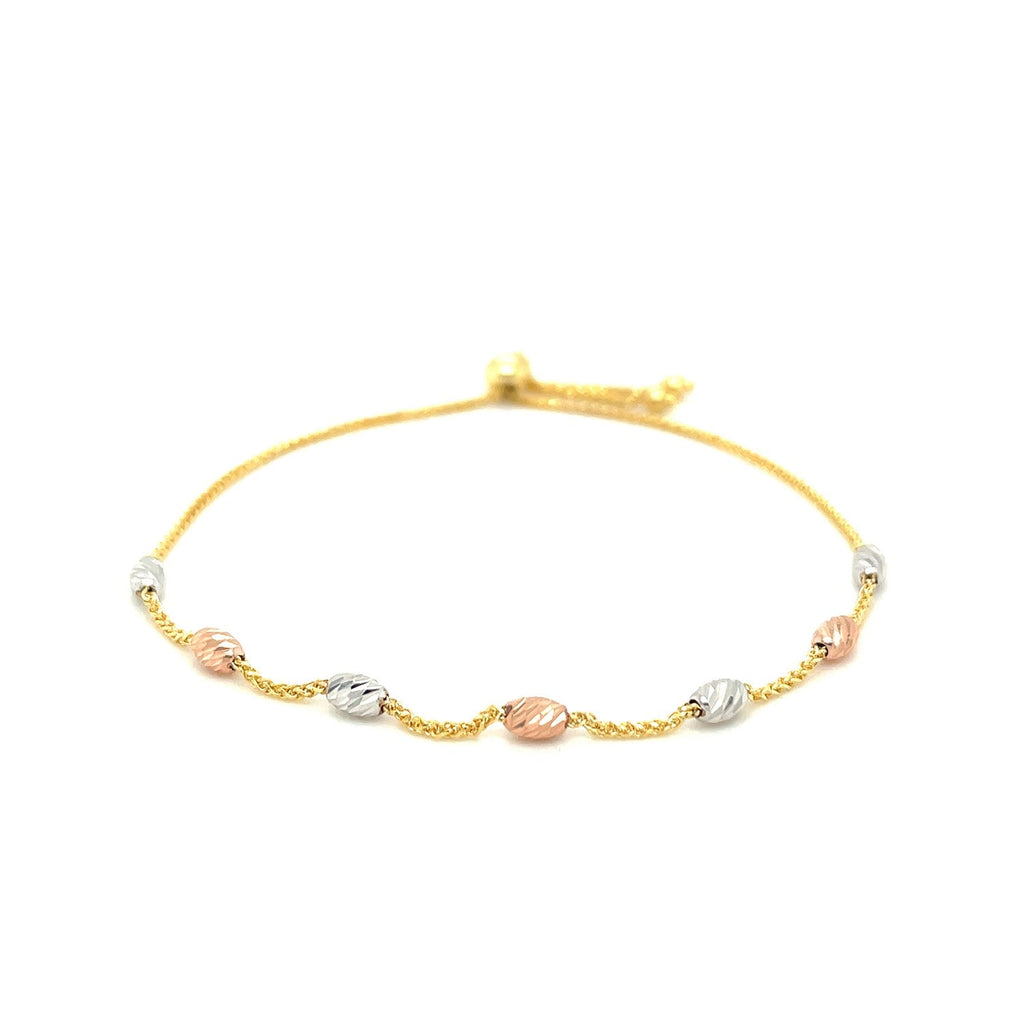 14k Tri - Color Gold Textured Oval Station Lariat Style Bracelet - PhishStones Products