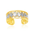 14k Two - Tone Gold Cuff Type Cut - Out Toe Ring with Diamond Design - PhishStones Products