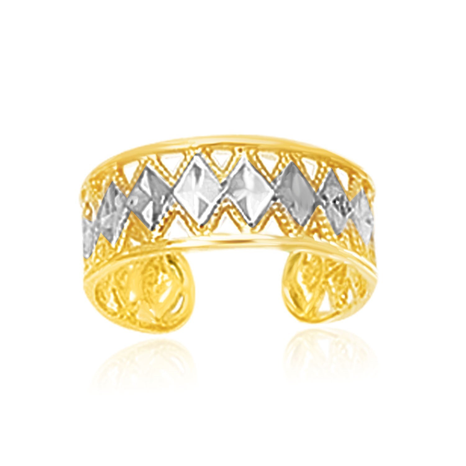 14k Two - Tone Gold Cuff Type Cut - Out Toe Ring with Diamond Design - PhishStones Products