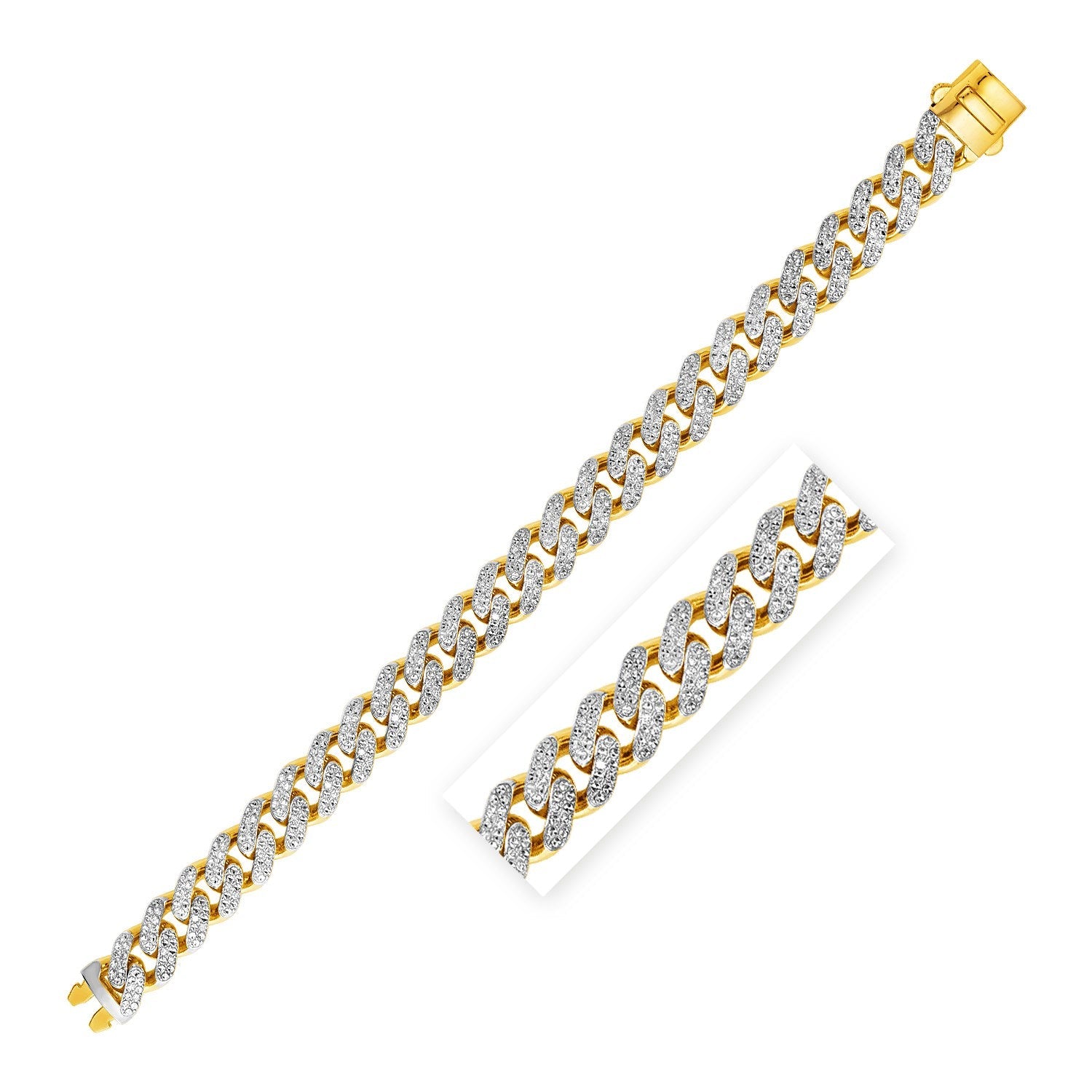 14k Two Tone Gold Curb Chain Bracelet with Diamond Pave Links - PhishStones Products