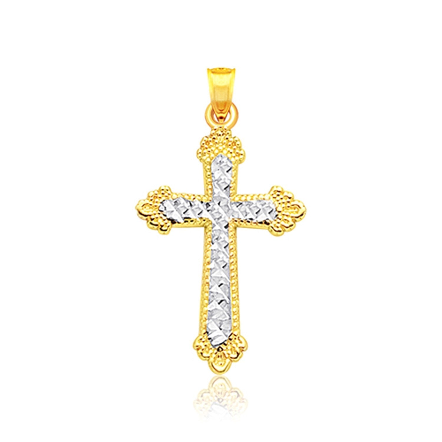 14k Two Tone Gold Diamond Cut Cross Pendant - PhishStones Products