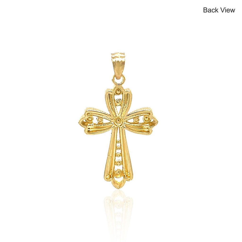 14k Two - Tone Gold Fancy Cross Pendant with Diamond Cuts - PhishStones Products