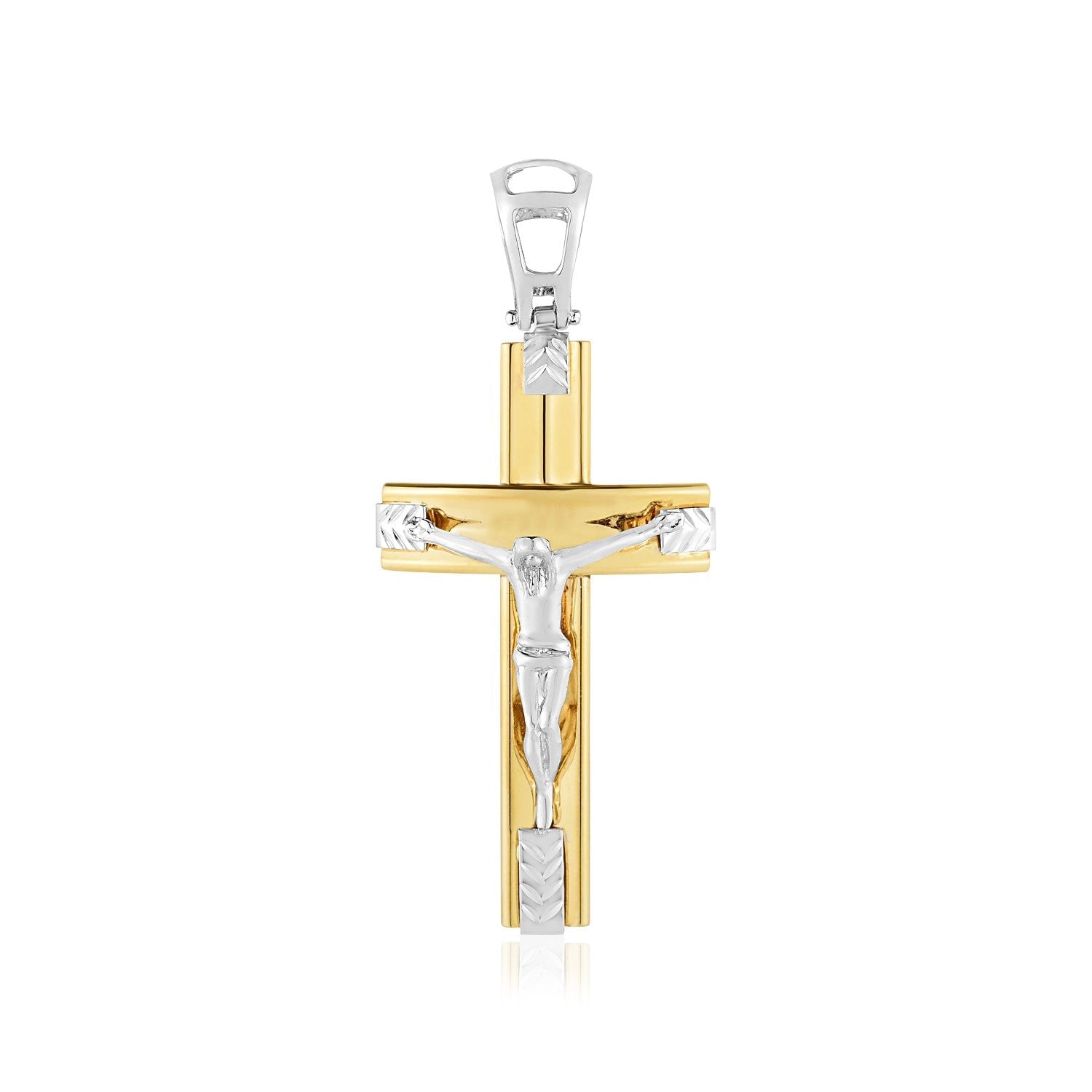 14k Two Tone Gold High Polish Diamond Cut Cross Pendant - PhishStones Products