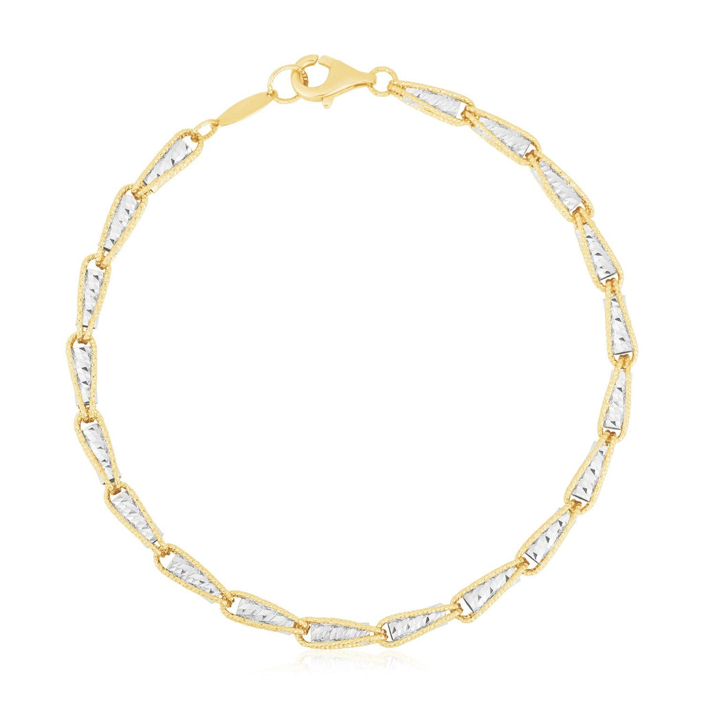 14k Two Tone Gold High Polish Diamond Cut Link Chain Bracelet - PhishStones Products