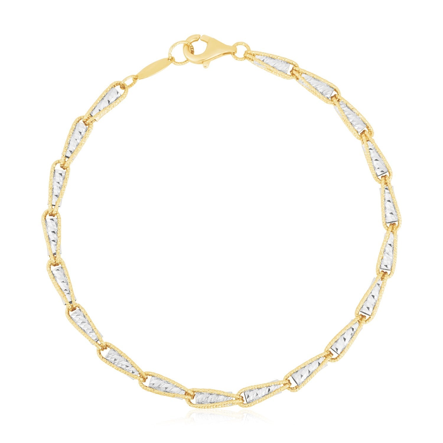 14k Two Tone Gold High Polish Diamond Cut Link Chain Bracelet - PhishStones Products