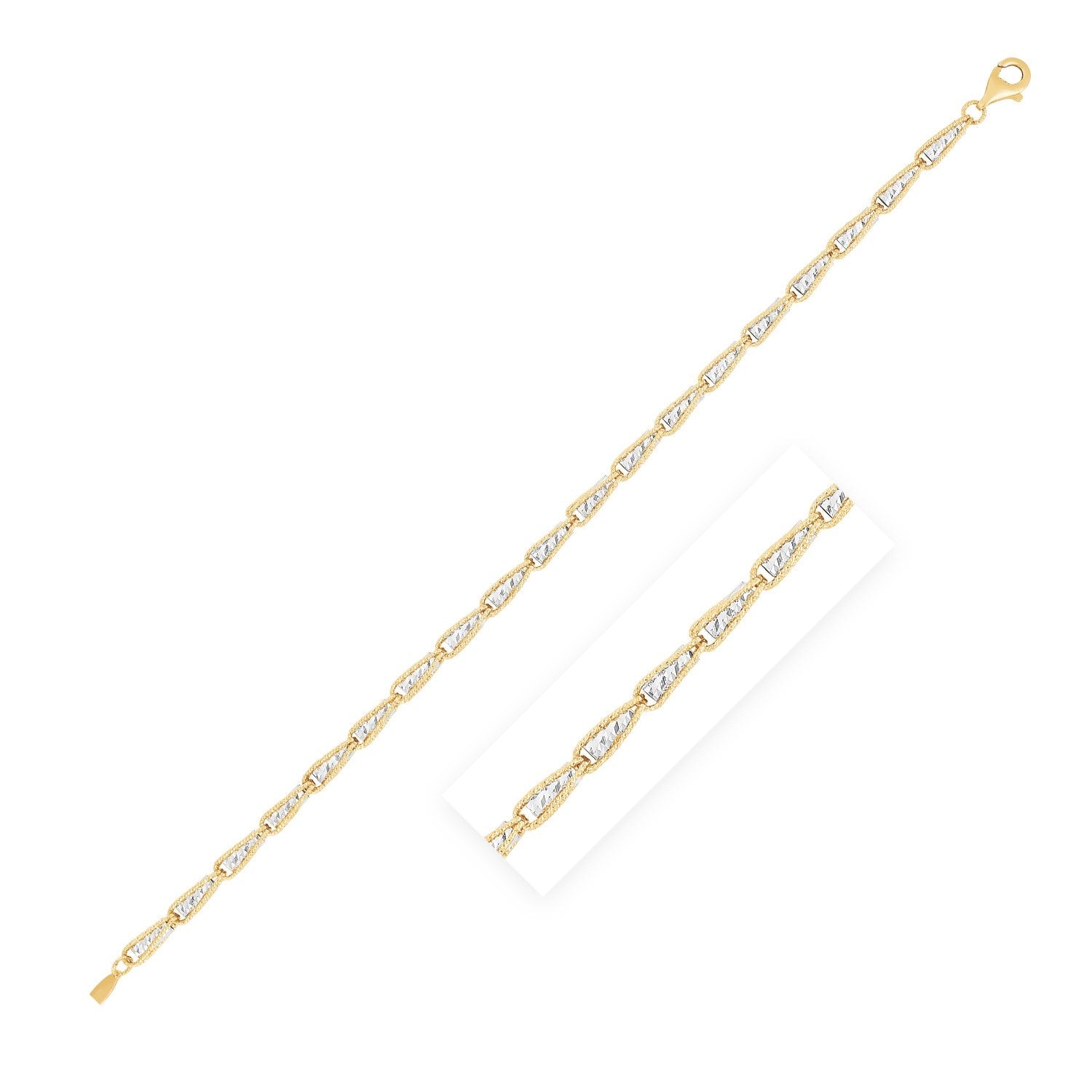 14k Two Tone Gold High Polish Diamond Cut Link Chain Bracelet - PhishStones Products