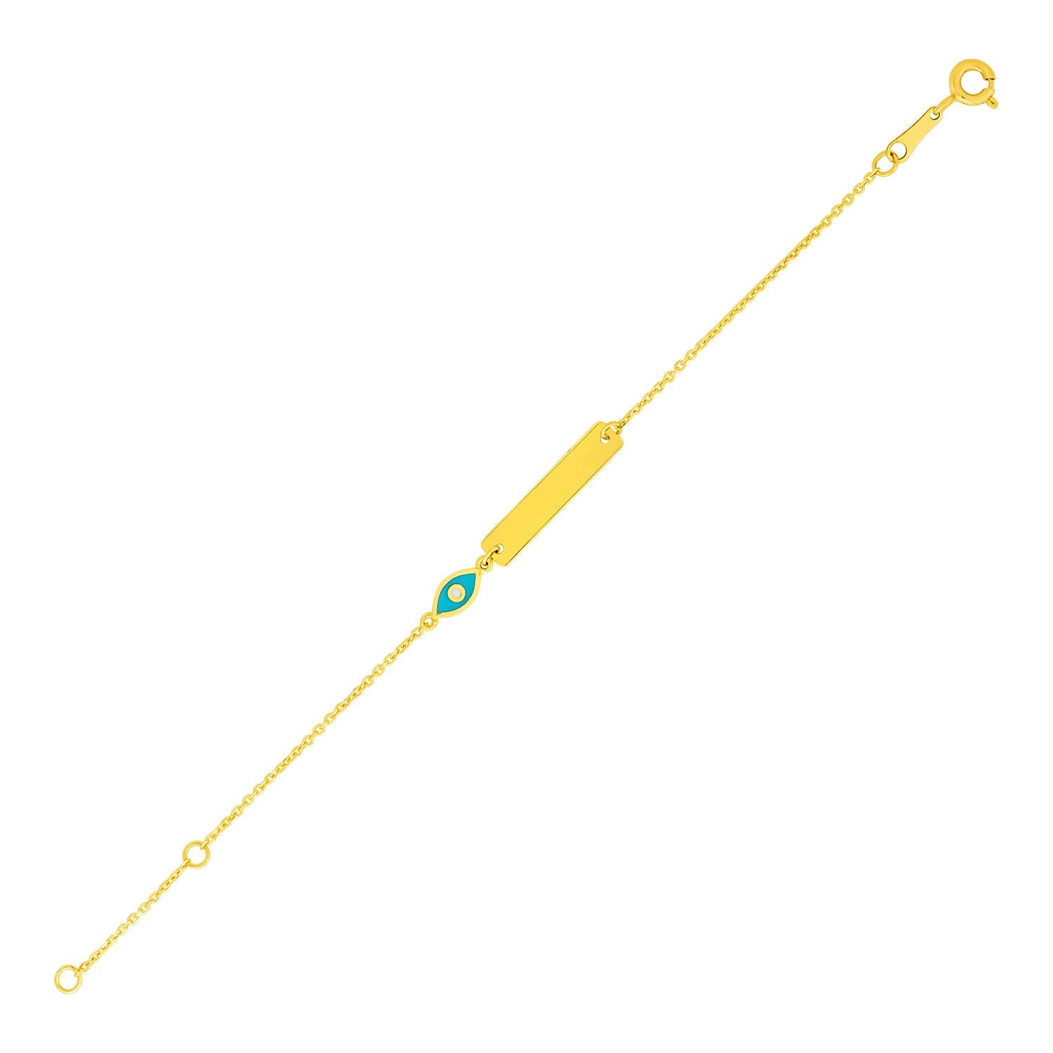 14k Yellow Gold 5 1/2 inch Childrens ID Bracelet with Enameled Eye - PhishStones Products