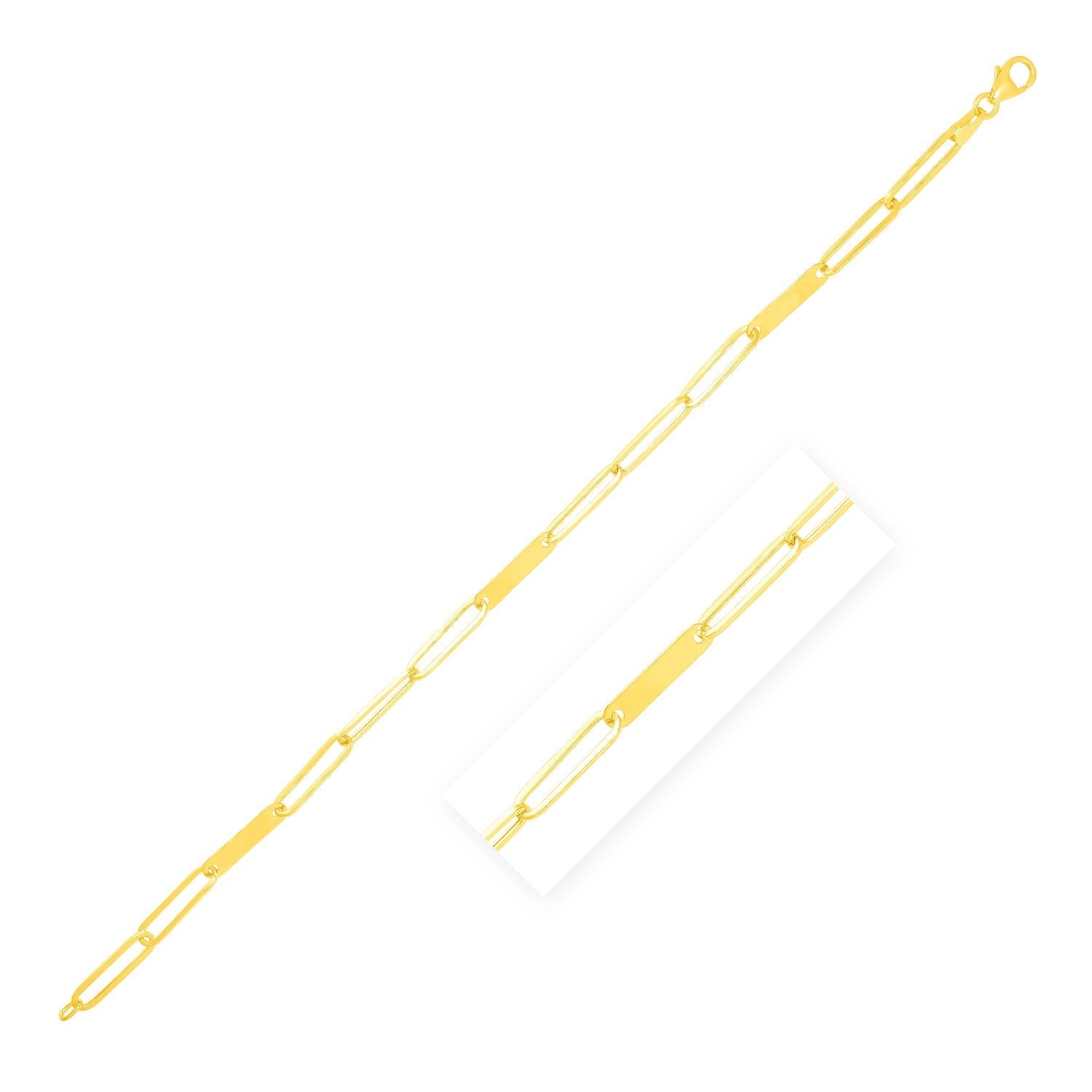 14k Yellow Gold 7 inch Alternating Paperclip Chain Link and Gold Bar Bracelet - PhishStones Products