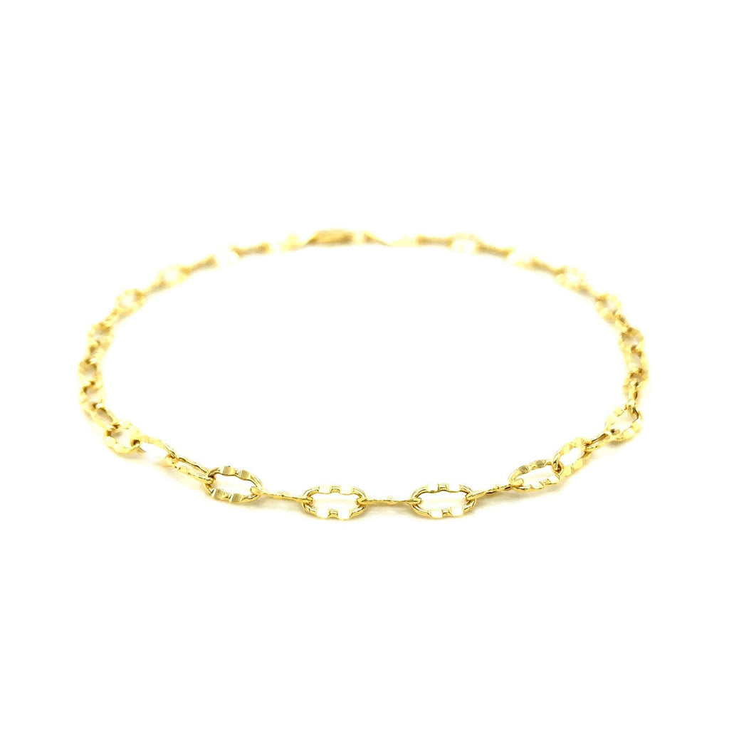 14k Yellow Gold Anklet with Flat Hammered Oval Links - PhishStones Products