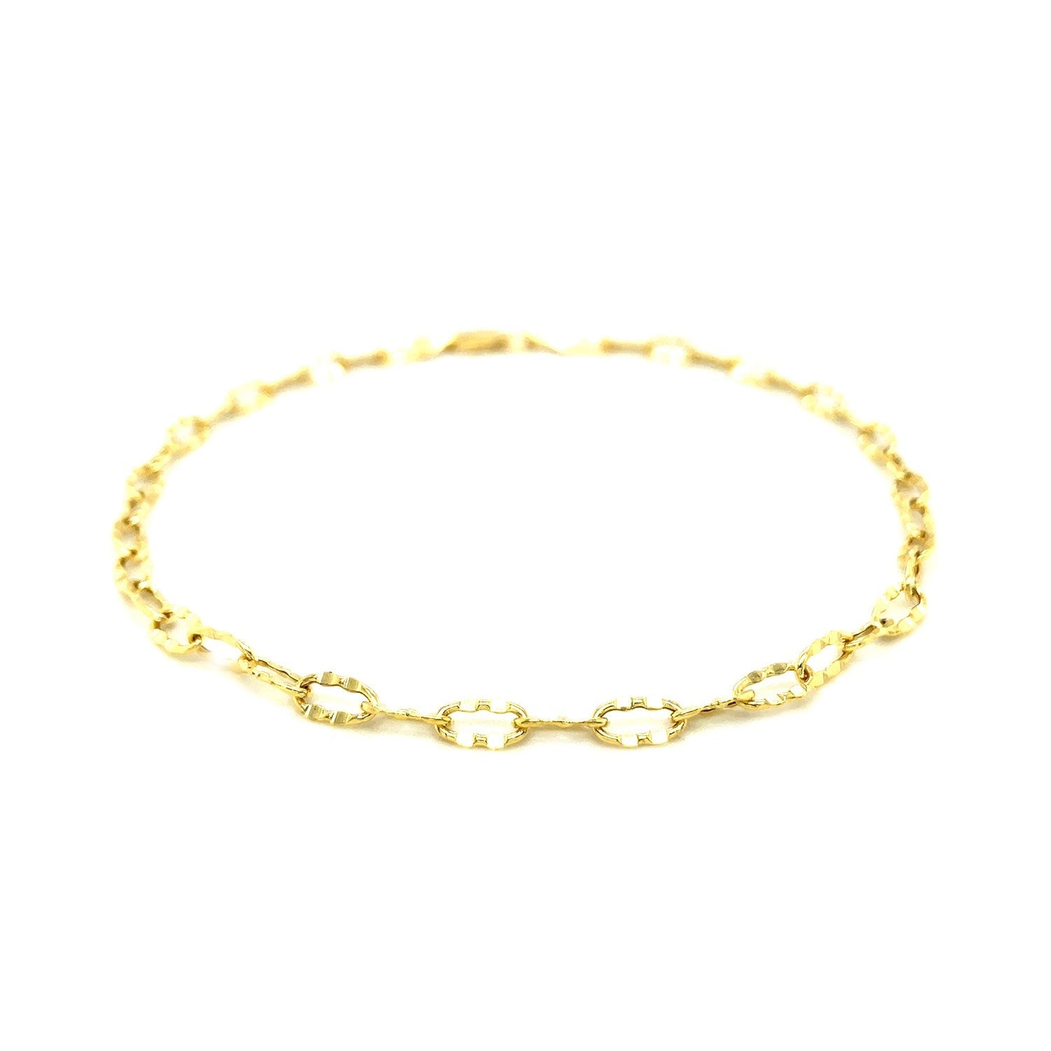 14k Yellow Gold Anklet with Flat Hammered Oval Links - PhishStones Products