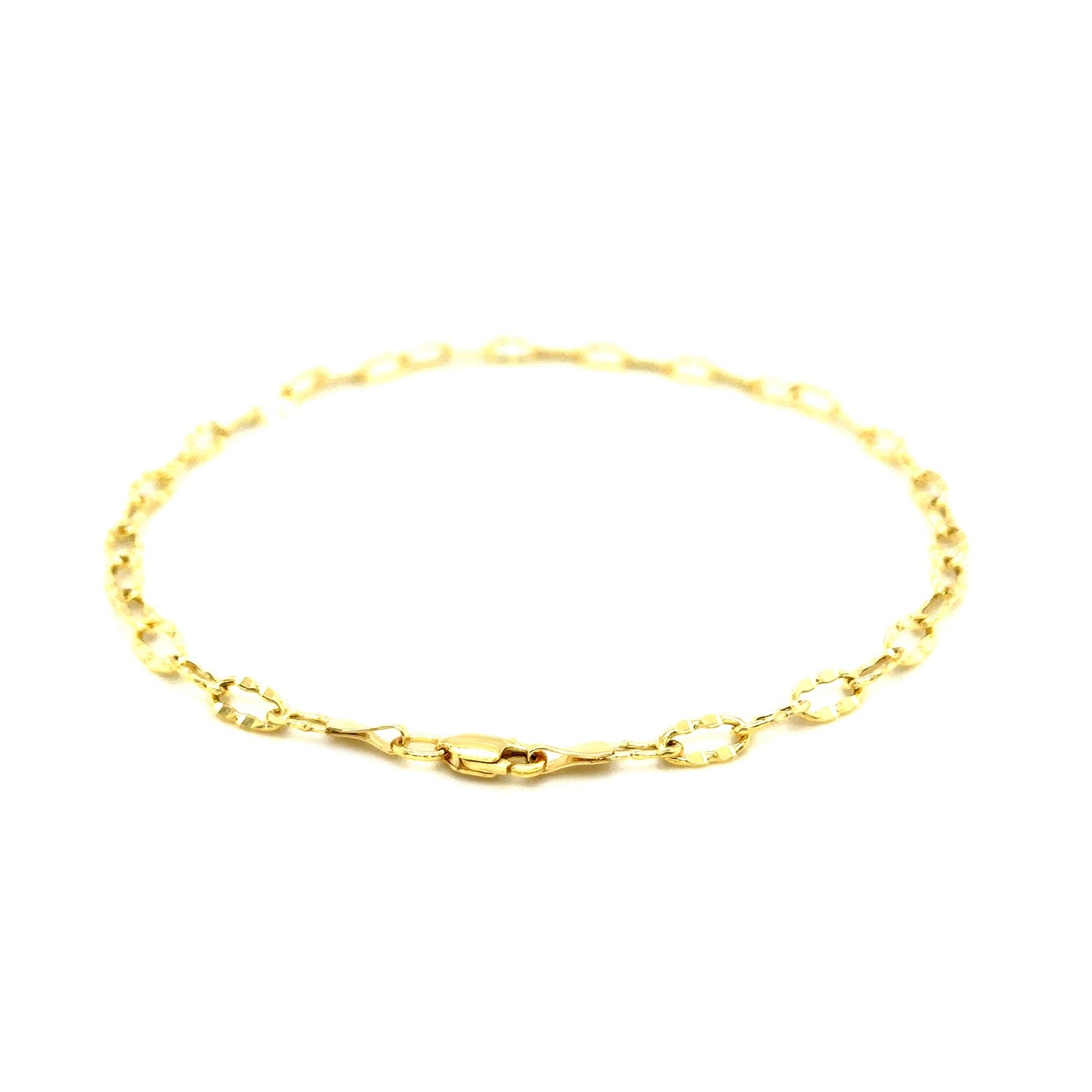 14k Yellow Gold Anklet with Flat Hammered Oval Links - PhishStones Products