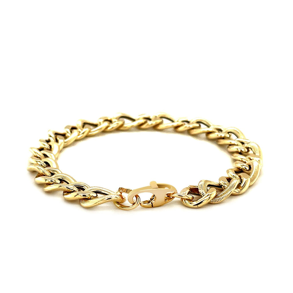 14k Yellow Gold Curb Chain Design with Diamond Cuts Bracelet - PhishStones Products