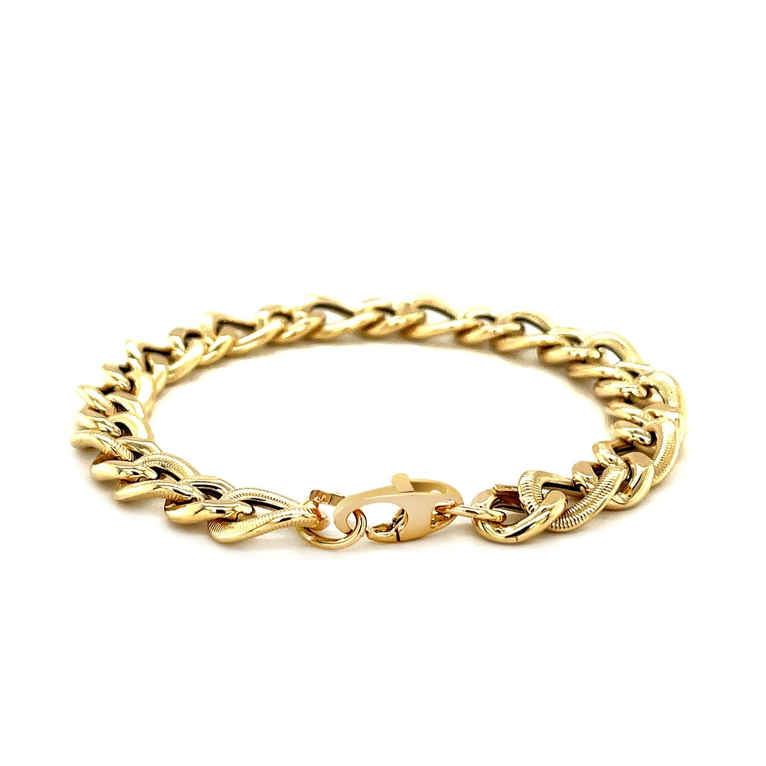 14k Yellow Gold Curb Chain Design with Diamond Cuts Bracelet - PhishStones Products
