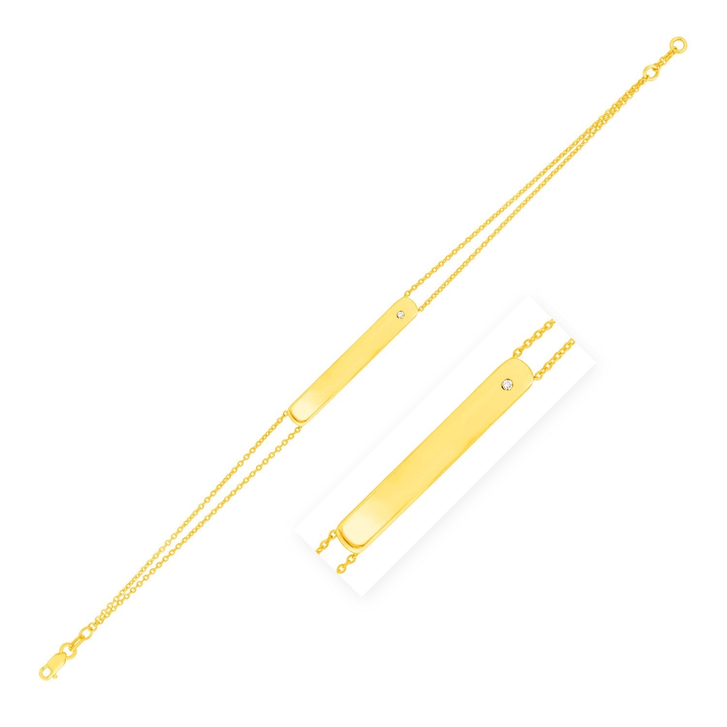 14K Yellow Gold Engravable Bar Bracelet with Diamond - PhishStones Products
