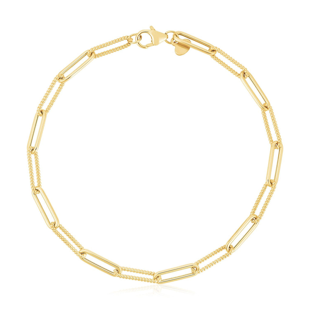 14k Yellow Gold High Polish Alternating Bead Paperclip Bracelet (3.5mm) - PhishStones Products