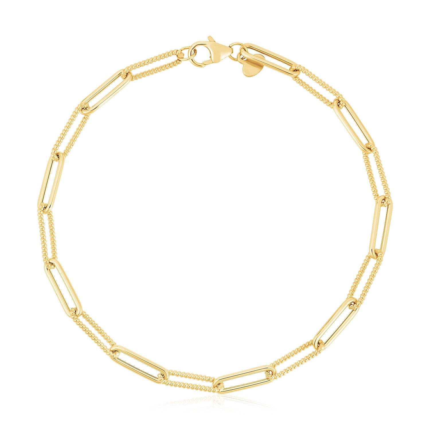 14k Yellow Gold High Polish Alternating Bead Paperclip Bracelet (3.5mm) - PhishStones Products