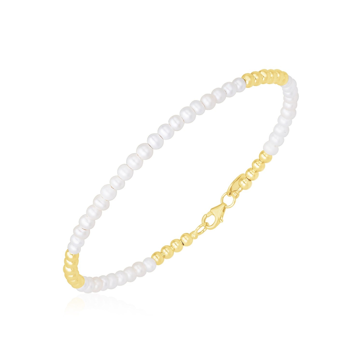 14k Yellow Gold High Polish Freshwater Pearl Pallina Bead Bracelet - PhishStones Products