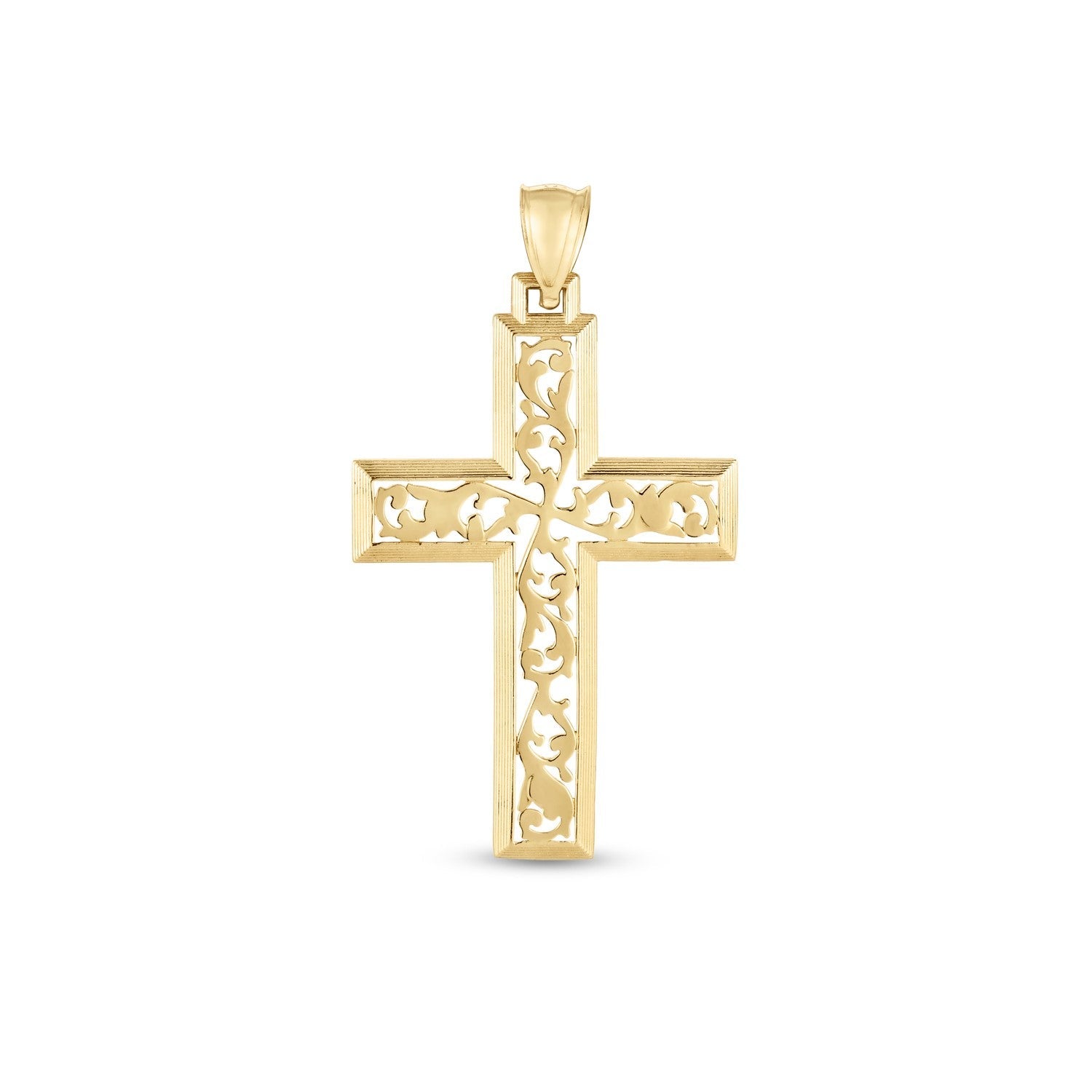 14k Yellow Gold High Polish Vine Cross Pendant - PhishStones Products