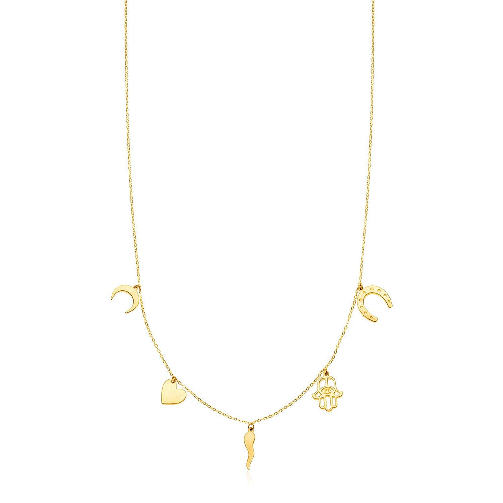 14K Yellow Gold Necklace with Polished Charms - PhishStones Products