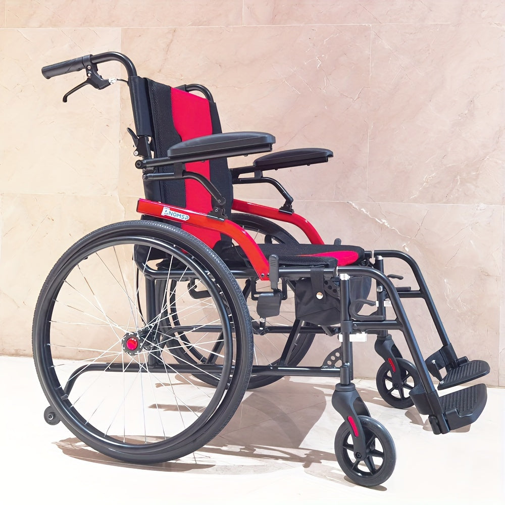 14lb Flip Back Arms Magnesium Lightweight Wheelchair Foldable with Ergonomic Backrest, Portable Transport Chair with Travel Bag, Travel Wheelchairs for Adults, 250Ib Weight Capacity, Black