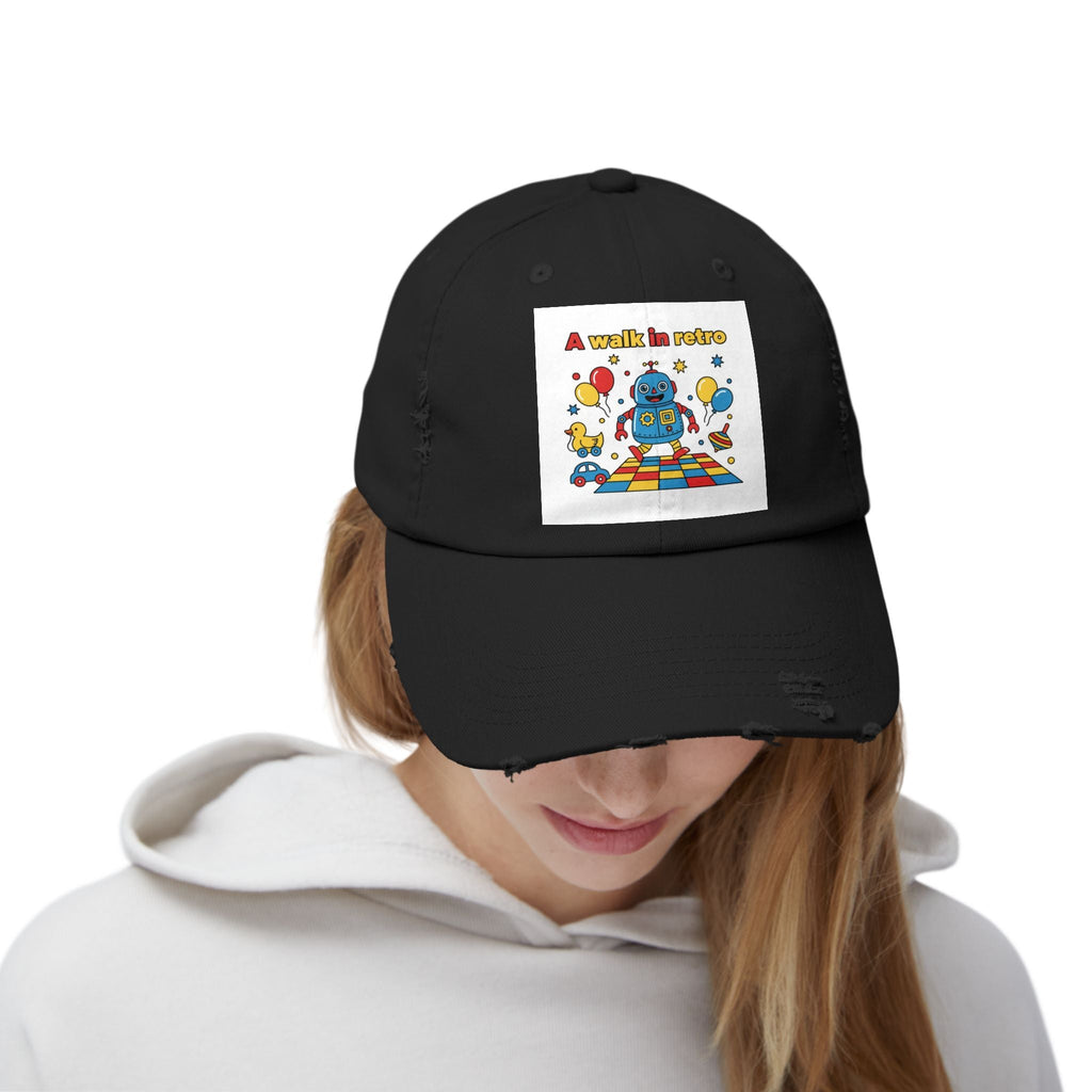 Retro Robot Baseball Cap - "A Walk in Retro" Distressed Patch Hat