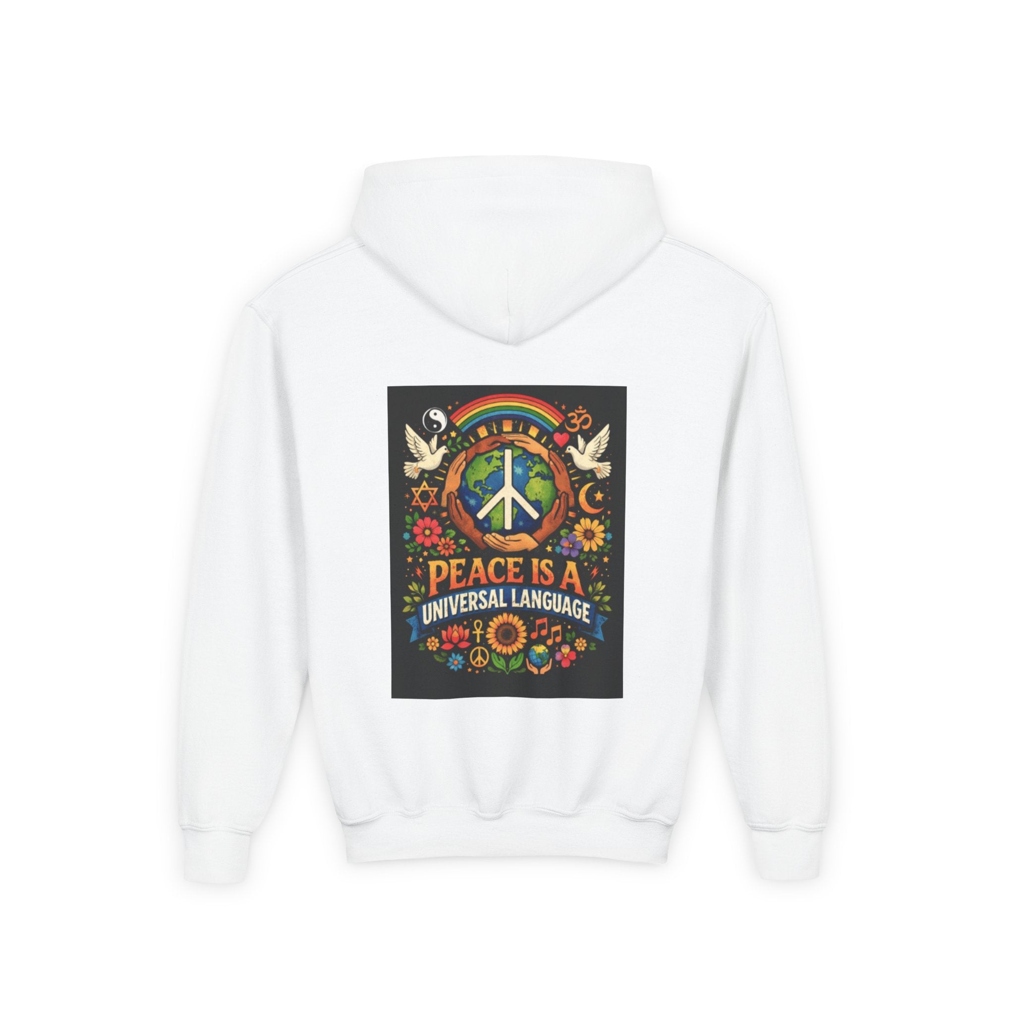 Youth Hoodie — 'Courage' Front & 'Peace Is a Universal Language' Back Graphic Sweatshirt