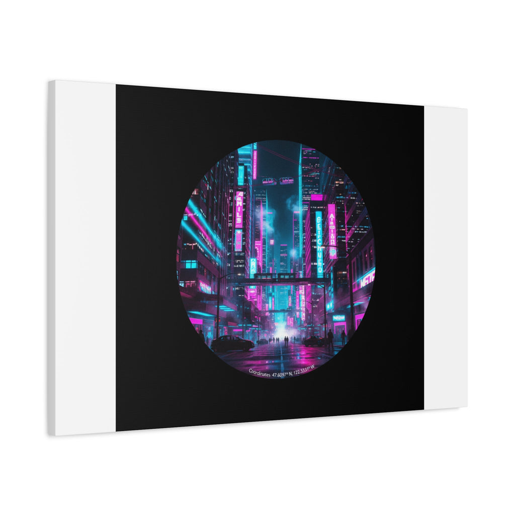 Neon Cyberpunk Cityscape Canvas | synthwave skyline, future city art