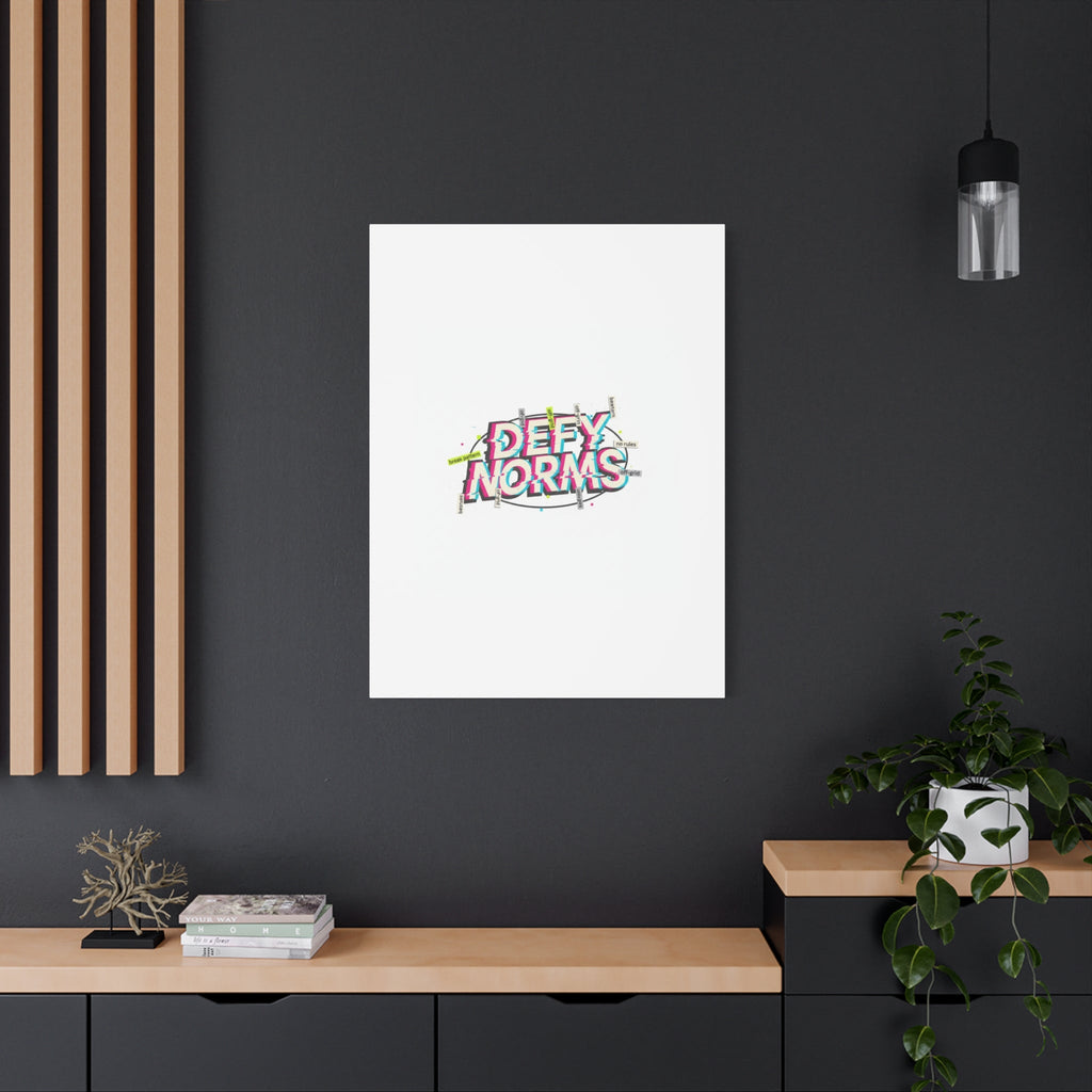 Defy Norms Canvas, Anti-Aesthetic Glitch Typography, Brutalist Poster Style