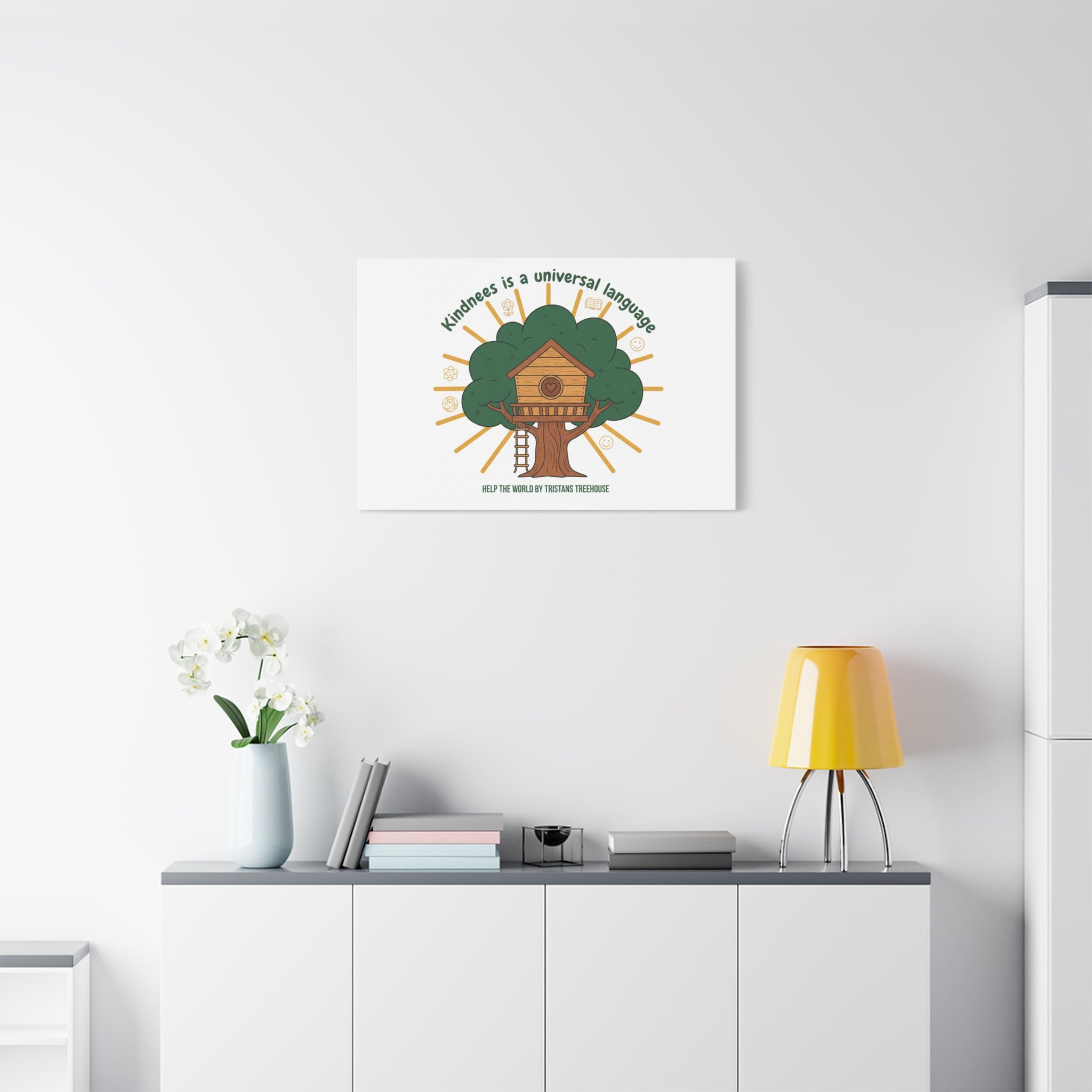 Kindness Is a Universal Language Canvas | Eco Humor, Treehouse Art