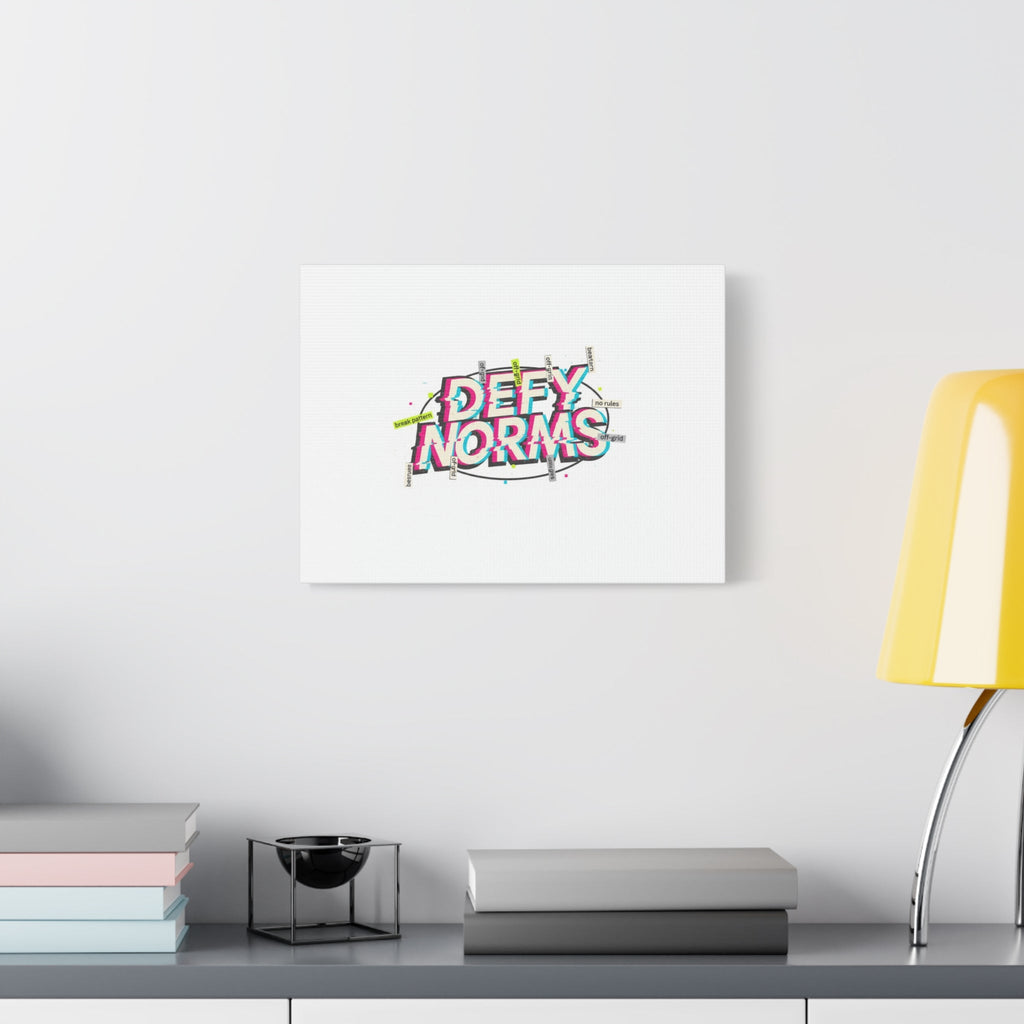 Defy Norms Canvas, Anti-Aesthetic Glitch Typography, Brutalist Poster Style