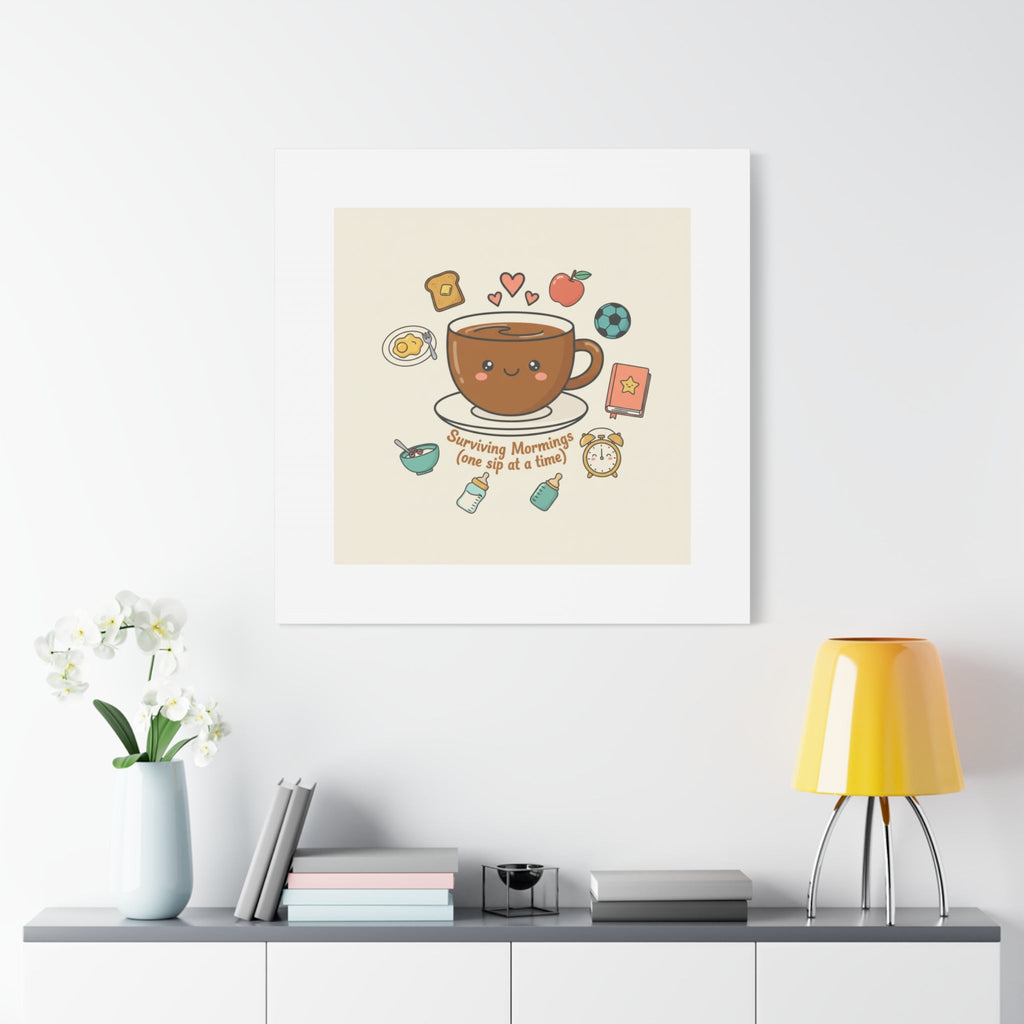 Surviving Mornings (One Sip at a Time) Canvas | Parenting Morning Humor, Coffee & Kids