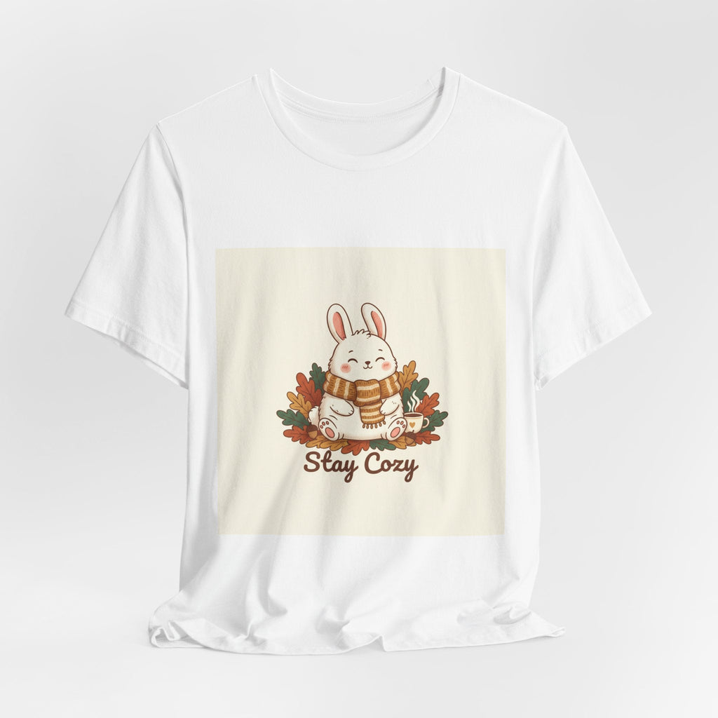 Stay Cozy Bunny T-Shirt | cute animal illustration, winter forest art