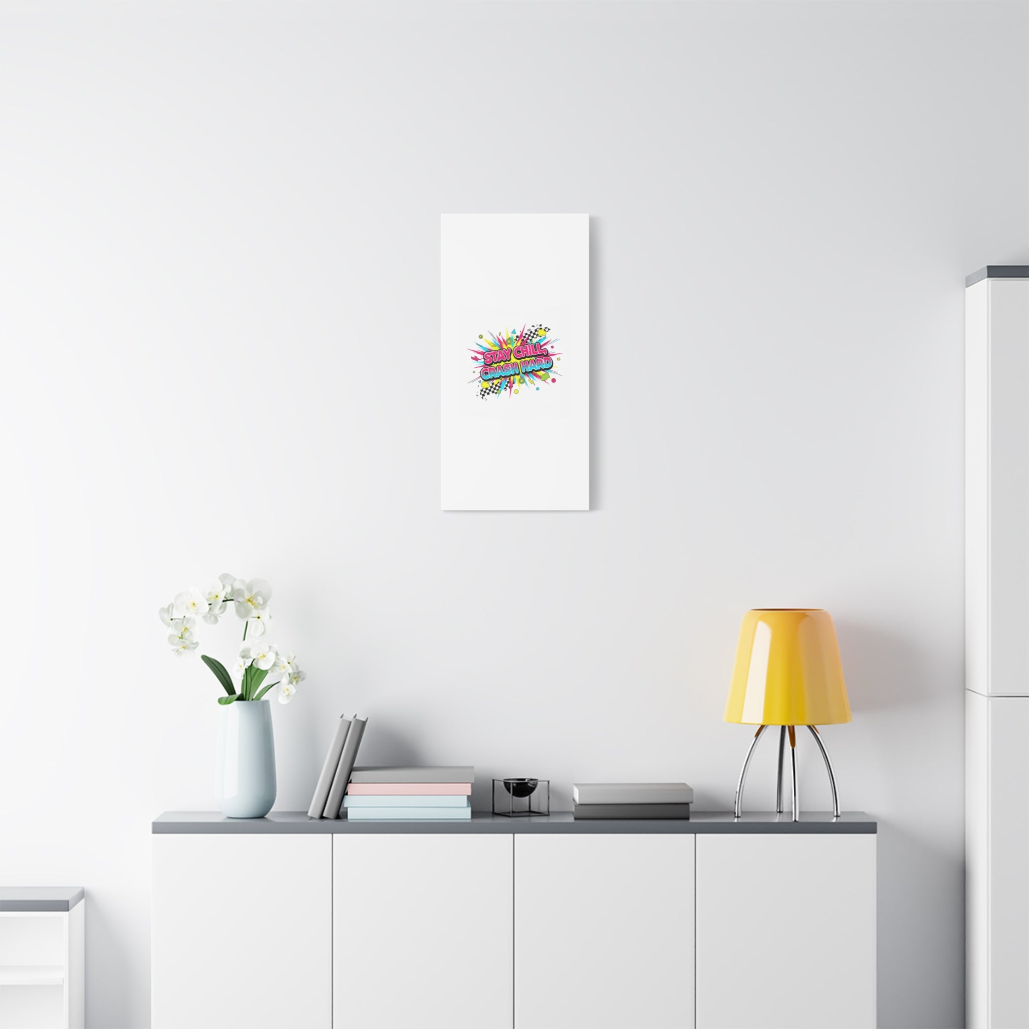 Stay Chill Crash Hard Canvas, neon graffiti crash out art | meltdown sticker style