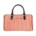 Modern Preppy Leather Travel Bag, BON VOYAGE – RED Striped Weekender Duffle