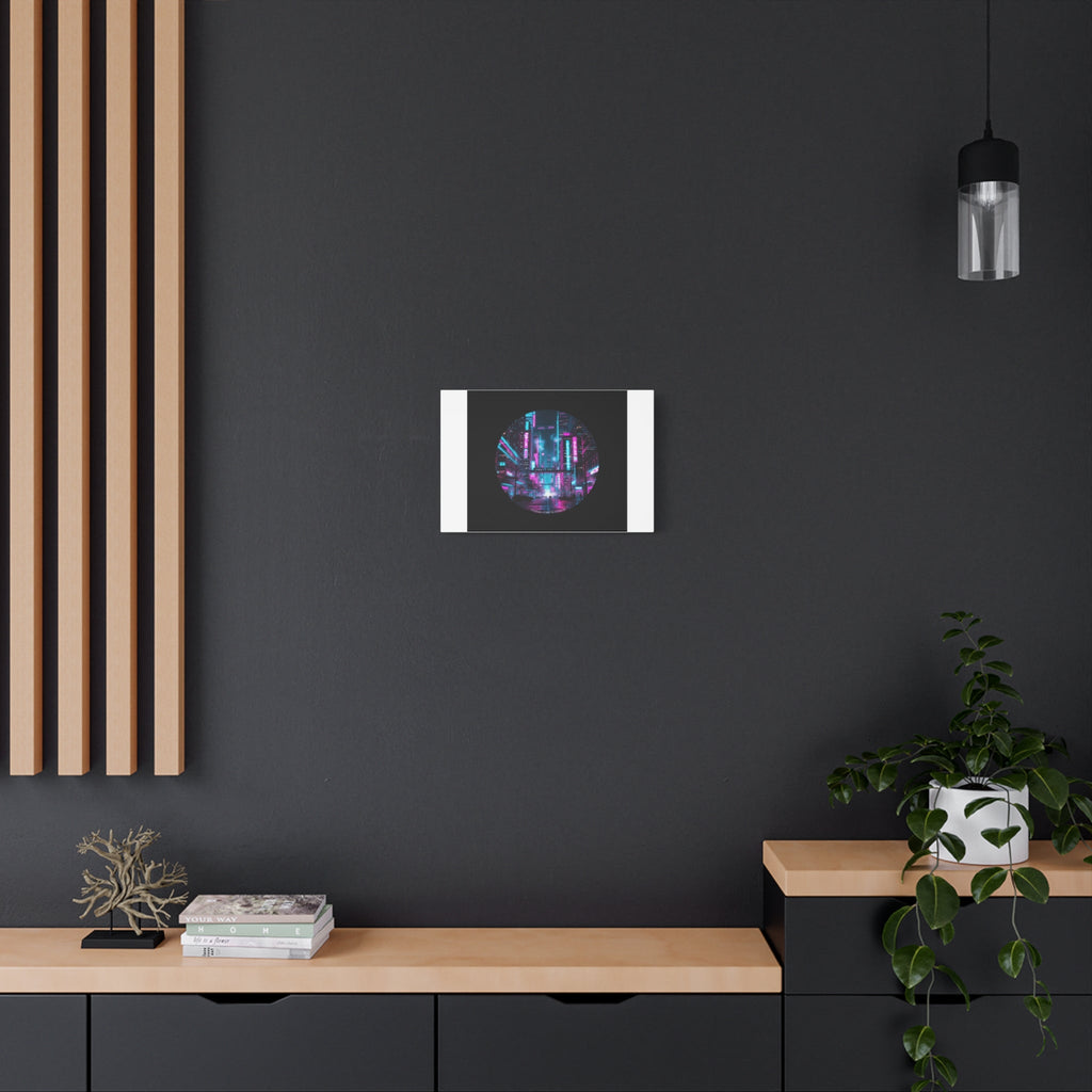 Neon Cyberpunk Cityscape Canvas | synthwave skyline, future city art
